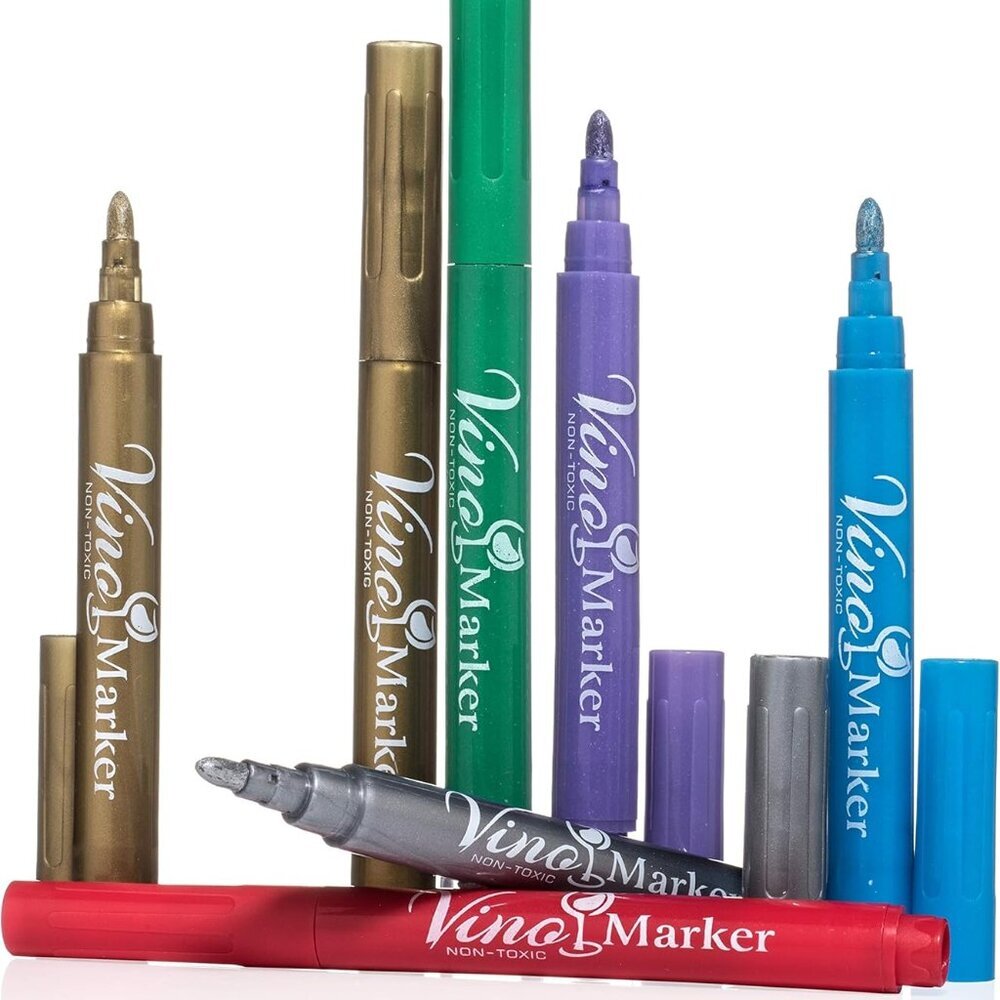 Vino Marker Wine Glass Pens Washable Drink Markers - Perfect For Holiday Parties